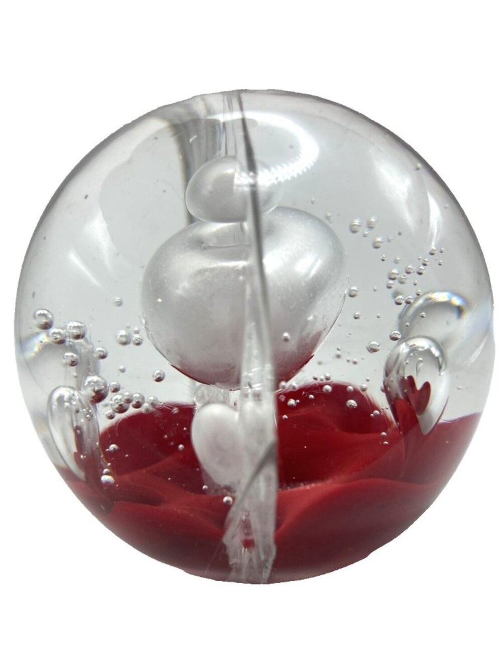 Art Glass Sea Red Bubbles Abstract Paperweight Round Orb Sphere